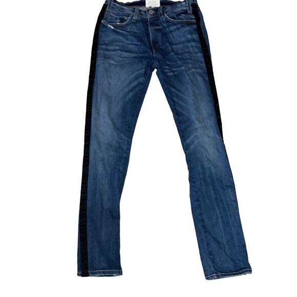 McGuire Medium Wash Skinny Denim Jeans  Silky Black Side Stripe Sz 25 - Picture 2 of 8